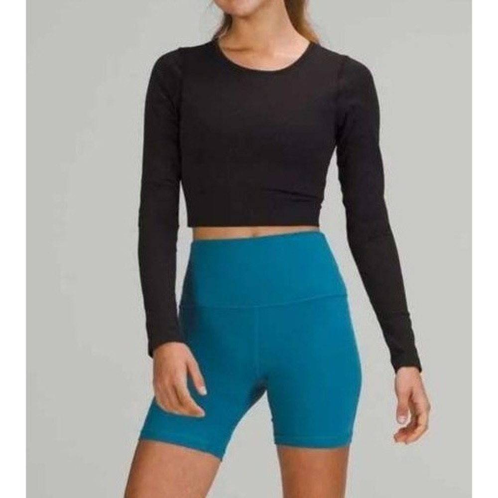 Lululemon Ebb to Street Long Sleeve Shirt Black Ribbed Cropped Size 6 Yoga